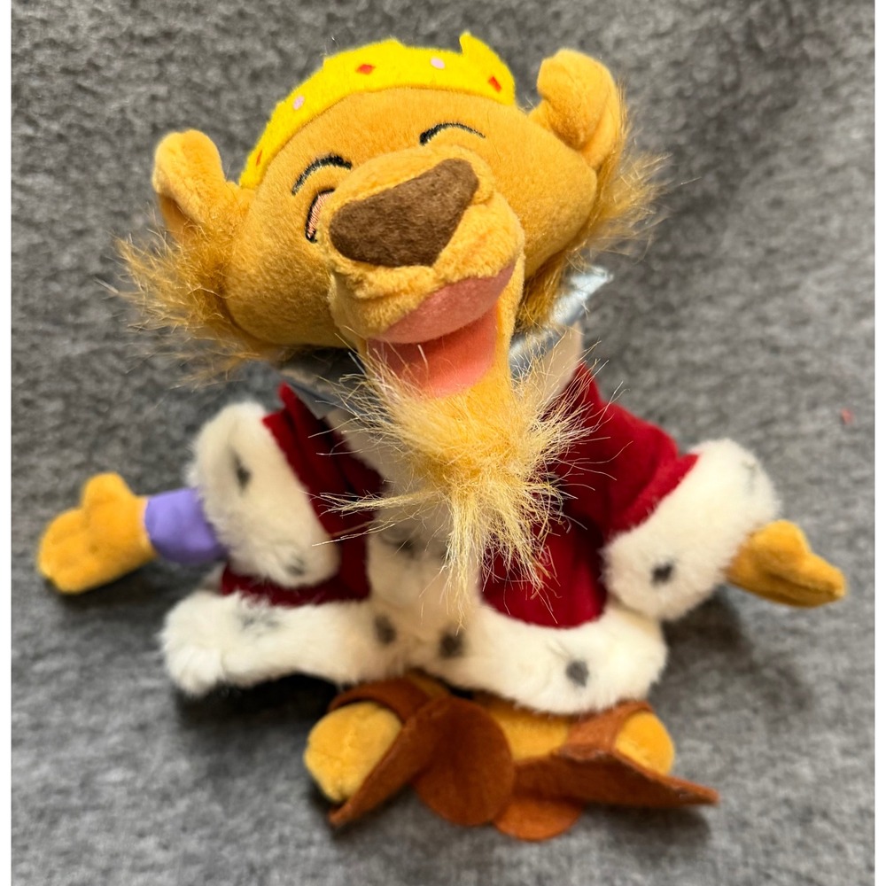 Disney Robin Hood Prince John Plush Lion King Crown Red Robe Stuffed Toy